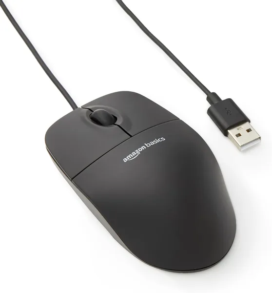 Amazon Basics 3-Button USB Wired Computer Mouse (Black), 1-Pack