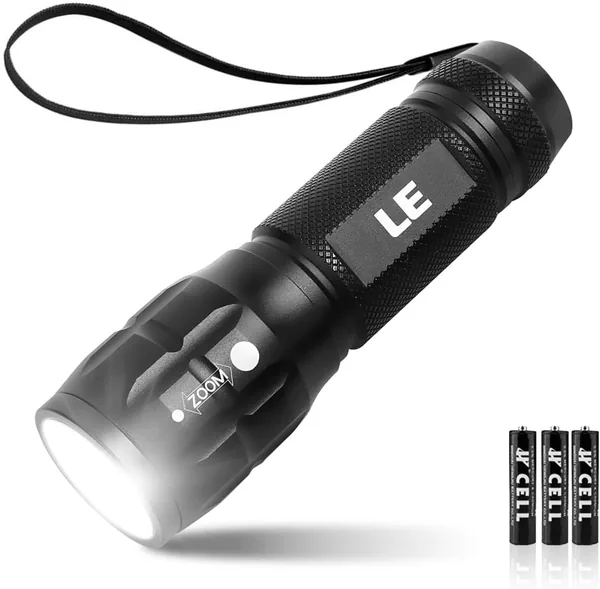 LE LED Torch Battery Powered LE1000 Super Bright Hand Flashlight Adjustable Focus Water Resistant Lightweight Small Torch for Power Cut Camping Dog Walking Gift for Kids Men