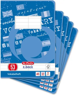 Herlitz 415588 Vokabularbuch A6, 60 Blatt, Linienmuster, 21er-Pack (65 Blatt), FSC gemischt