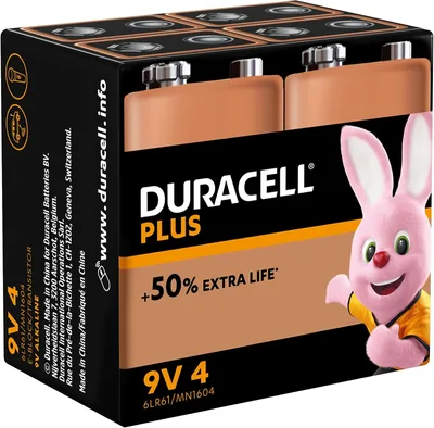 Duracell 9V Batteries - Pack of 4