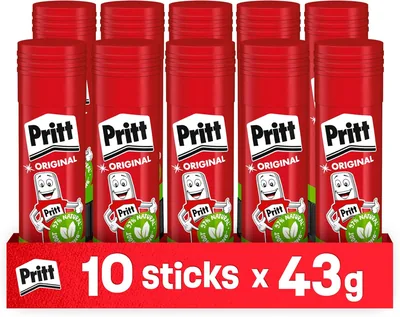 Colla Pritt, Colla Chiara per Scuola e Ufficio, 10 x 43 g | Colla per Bambini, Sicura, Affidabile, Forte Tenuta, Duratura