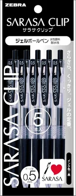 ゼブラ Sarasa Clip ゲルインクボールペン 0.5 黒、5本セット P-JJ15-BK5