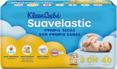 KleenBebé Suavelastic Pañal Desechable para Bebé, Talla Chico Unisex, Paquete con 40 Piezas, Ideal para Bebés de 5 a 7.5 kg - Mejor Oferta