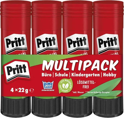 Pritt Klebstoff, sicher und kindgerecht für Kunsthandwerk, starker Kleber für Schul- und Bürobedarf, 4 x