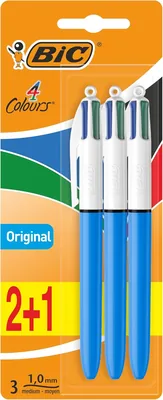 BIC 4 Original Stylo à bille rétractable - Medium (1 mm) - Blister de 3