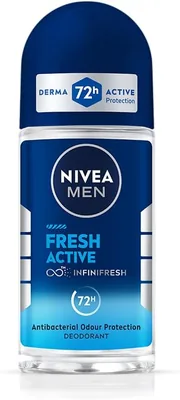 NIVEA MEN Fresh Active 50ml डिओ अंडरआर्म रोल-ऑन | फ्रेश ओशन एक्सट्रैक्ट सेंट के साथ | 72 घंटे ताजगी | 0% अल्कोहल | डर्माटोलॉजिकल
