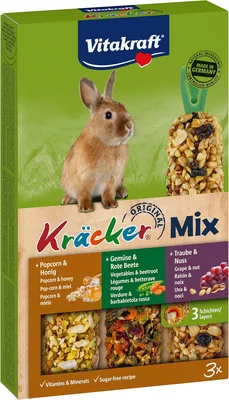 VITAKRAFT - Krackers pour Lapin Nain - Supplément Alimentaire - Assortiment de Délicieux Krackers Popcorn, Miel, Betteraves, Raisins (84% de réduction)
