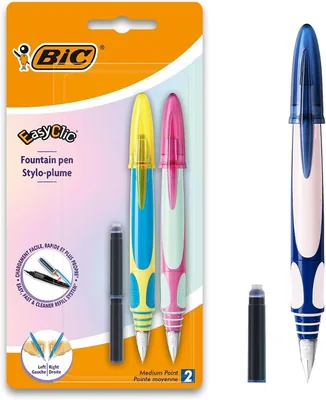 BIC EasyClic Stylo à encre gel réutilisable - Violet, Bleu ou Turquoise (choix non possible), Blister de 2 + 2 Cartouches d'encre bleue