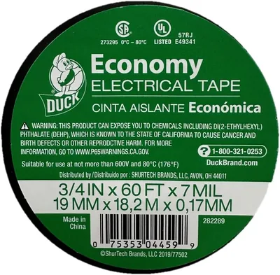 Duck Brand Economy Electrical Tape 3/4-Inch x 60 Feet Black