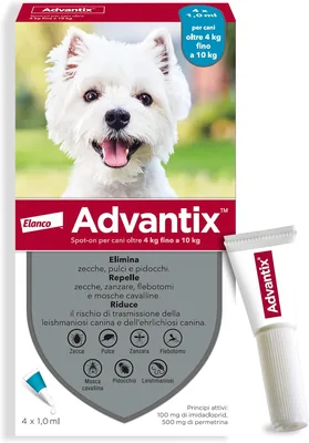 Bayer Advantix per CANI da 4 a 10 kg - Uccide e Elimina Zecche, Pulci, Repelle Zecche, Mosche e Insetti di Sabbia