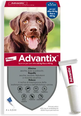 Bayer Advantix per CANI da 25KG in su: Uccide e Elimina Zecche, Pulci, Repelle anche Zanzare, Mosche e Pseudi-insetti