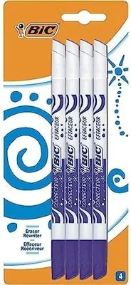 BIC Mini Effaceurs - Bleu Encre, Blister de 4, 19% de Réduction