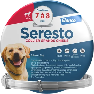 Coller Seresto pour Chiens Grands - Protection Anti-Puce et Tique, Rouge - 7-8 Mois de Protection, 17% Off