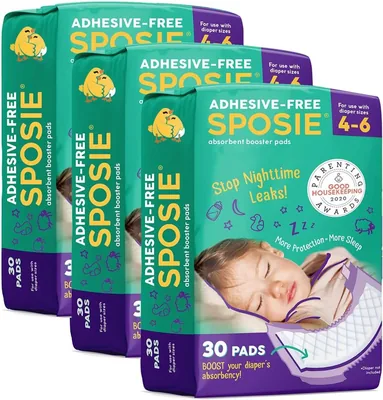 Sposie Overnight Diaper Booster Pads, 90 ct - Easy Repositioning, Stops Leaks