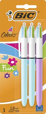 BIC 4 Couleurs Stylo à bille rétractable amusant - Tip moyen (1 mm), assorti, Blister de 3