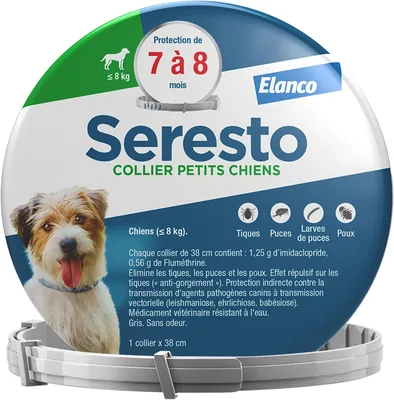 Collier Seresto pour Petits Chiens - Protection Anti-Puces et Tiques pour Chiens de 2 à 8 kg - Protection de 7 à 8 Mois, Rouge