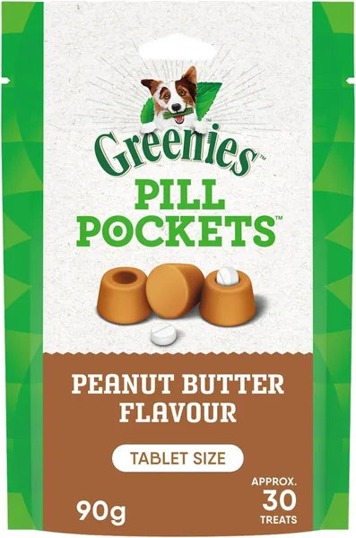 GREENIES Pill Pockets Dog Treats Tablet Size Natural Soft with Real Peanut Butter, (30 Treats) 3.2oz.