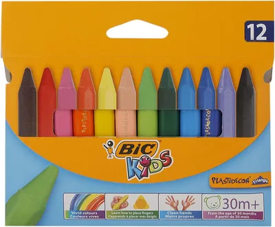 BIC Kids Plastidecor Triangle Crayons - Assorted Colours, Box of 12