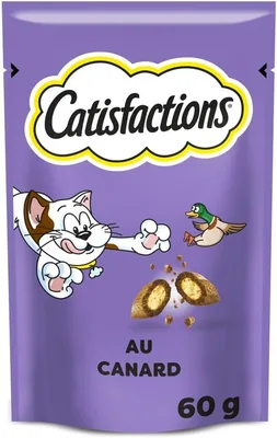 CATISFACTIONS - Friandises pour Chat et Chaton avec Canard Délicieux - 6 Paquets de 60g - Croquantes à l'Extérieur, Tendres à l'Intérieur - Idéal
