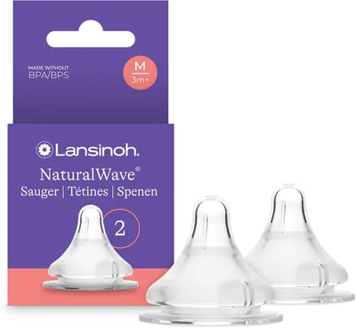 Tétine Lansinoh NaturalWave M - Flux moyen - Silicone doux | Nipple péristaltique, favorise la succion naturelle, douce