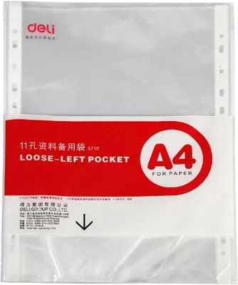 Deli 35 Micron A4 Plastic Sheet Protector Pockets - 20 Pack