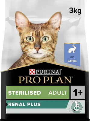 Pro Plan Stérilisé Adulte Rénal Plus Lapin 3kg | Aliment sec pour chat stérilisé saveur lapin - Aide au maintien d'une fonction rénale saine