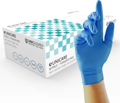 Unigloves Unicare Nitrile Gloves Box of 100 Medium Blue