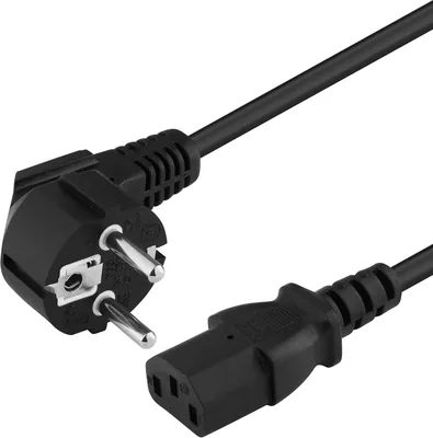PremiumCord 230V 2M Krachtkabel met hoekige grondcontacten naar C13-aansluiting, IEC C13 3-pin PC-voedingskabel, Zwart - Beste Deal