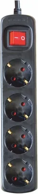 Pera de alimentación Silver Electronics con 4 tomas y interruptor, negra, 4 sockets, cable de 1.5 metros, protección para niños, zapatilla de tierra