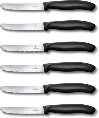 Victorinox Schweizer Klassisches Messer-Set, Tomatenmesser, Brotmesser, Schärfe, Zahnkante, 11 cm, Edelstahl, Set mit 6 Messern - 17% Rabatt