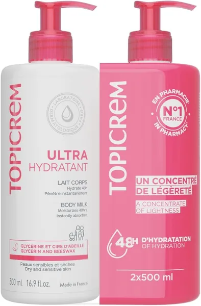 Topicrem - Lotion corps hydratante ultra-riches - Hydrate 48h, Relipid, Protège la peau - Texture lisse, Parfum délicat - Mo