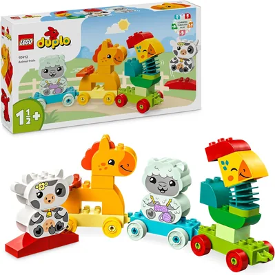 LEGO DUPLO Mijn Eerste Dierentrein Set - Educatief Speelgoed voor Kleuters - Met Grid, Paard, Lam en Koe Boerderijdieren Figuren