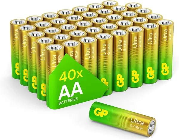 GP Ultra AA Batteries 40 Pack - 1.5V Alkaline Double A Batteries - 10-Year Shelf Life