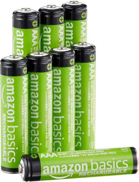 Amazon Basics 8 Pack AAA Rechargeable NiMH High Performance 800mAh 1.2V Batteries Recharge Up to 1000 Times Pre-Charged
