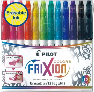 Stylo Pilot 12 couleurs FriXion - Encre thermosensible effaçable - Dessin et coloration - Ultra lavable - Assortis