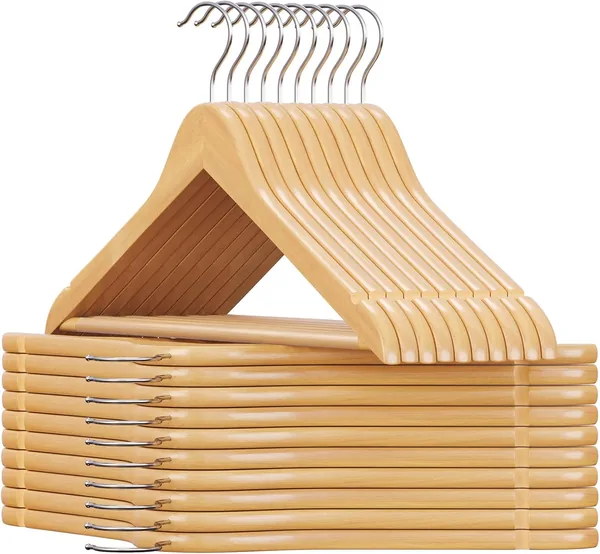 SONGMICS drewniane wieszaki na ubrania, zestaw 20 sztuk, wieszaki na kurtki z litego drewna, najlepsza oferta