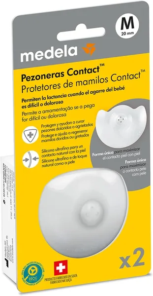 Medela Contact Nipples for Breastfeeding, Silicone and BPA Free Thin Protectors 1 Pack with Two Protectors (20 mm) and Case