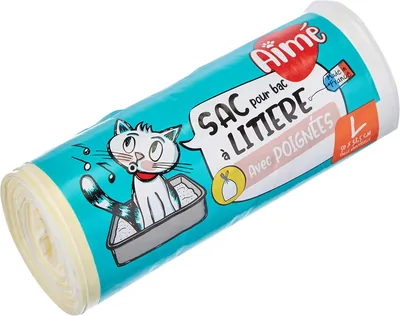 Sac d'hygiène Aimé pour litière de chat x8 - Taille universelle 50 x 38.5 cm | Sacs avec poignées réelles et scellables