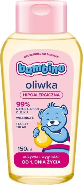 Bambino Oliwka Hipoalergiczna dla Niemowląt 150 ml - Delikatna Pielęgnacja od 1. Dnia Życia, 99% Naturalnych Olejków, z Witaminą E