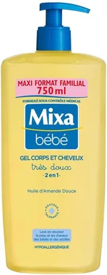 Mixa Bébé Huile Gel Cheveux et Corps Douce Amande pH Neutre 750 ml - 11% de réduction