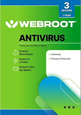 Webroot Antivirus Software 2026 - 3 Device PC/Mac 1 Year Keycard Best Deal