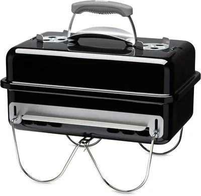 Weber Go-Anywhere Charcoal Grill, 42x26cm Grillsfärra, Läggart Portabel BBQ Grill, Tabellgrill med Porselinemel
