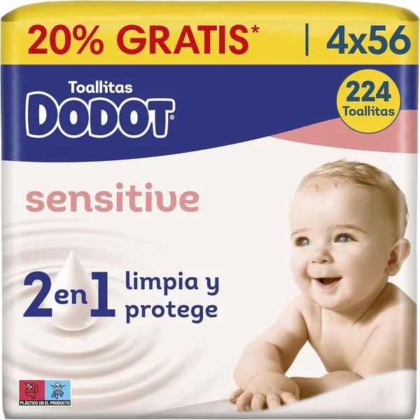 Dodot Sensitive Baby Wipes - Pack of 4 x 54 Wipes