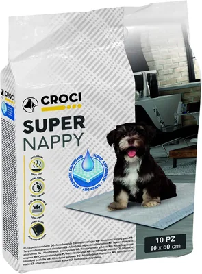 Croci Super Nappy - Stuoie igieniche per cani, 60 x 60 cm, 10 pezzi - Per traverse per cani e gatti, Assorbenti ultra