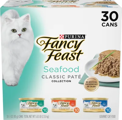 Purina Fancy Feast Seafood Classic Pate Collection Grain Free Wet Cat Food Variety Pack - (Pack of 3