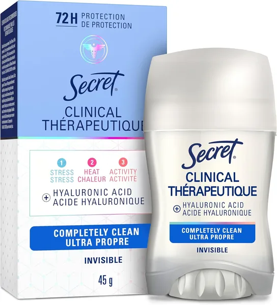 Secret Clinical Strength Invisible Solid Antiperspirant and Deodorant, Completely Clean, 45 g