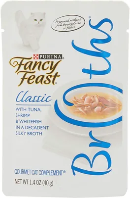 Purina Fancy Feast Broths Wet Cat Food 40g x 16 - Tuna, Shrimp & Whitefish (1 Carton)
