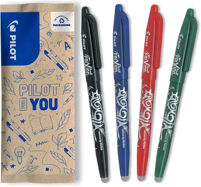 Pilot - Ensemble de 4 stylos FriXion Ball 07 réutilisables - Encre thermosensible effaçable - 1 bleu, 1 noir, 1 rouge, 1 gris
