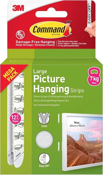 Command Picture & Frame Hanging Strips Value Pack, Large, White - 12 Pairs (24 Strips) - Damage Free