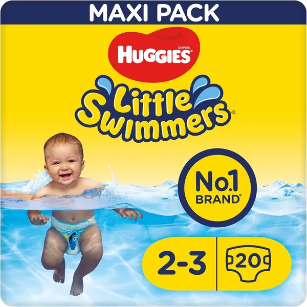 Huggies Little Swimmers Pañales para Nadar Talla (2-3), Barreras Anti-Fugas para Protección Máxima en el Agua, 20 Unidades Desechables